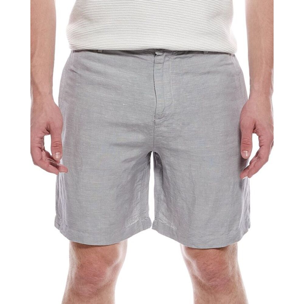 Tahari Mens  Woven Flat Front Linen-Blend Short, Gray